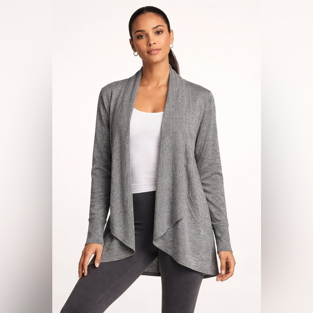 Athleta Pranayama Wrap Marled Gray Open Front Cardigan Yoga Lounge XXS - Picture 1 of 8